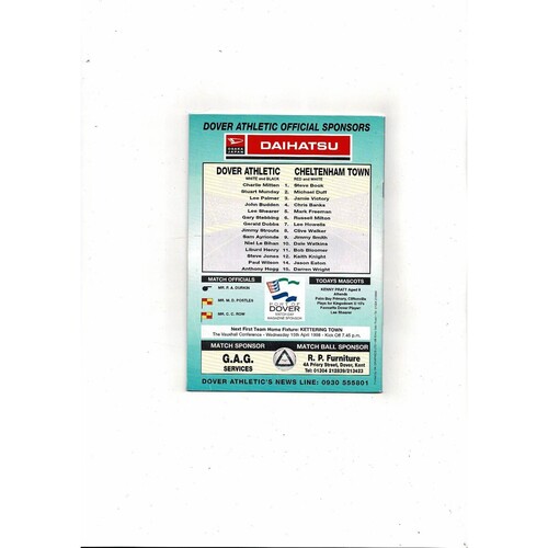 1997/98 Dover Athletic v Cheltenham Trophy Semi Final Football Programme