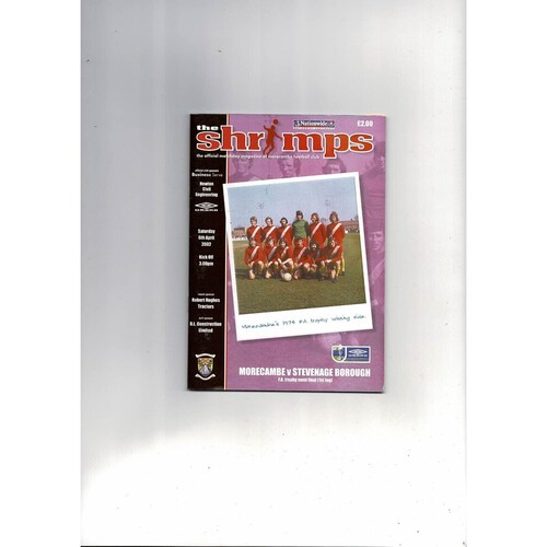 2001/02 Morecambe v Stevenage Trophy Semi Final Football Programme
