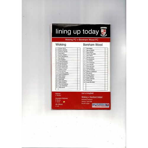 2005/06 Woking v Boreham Wood Trophy Semi Final Programme