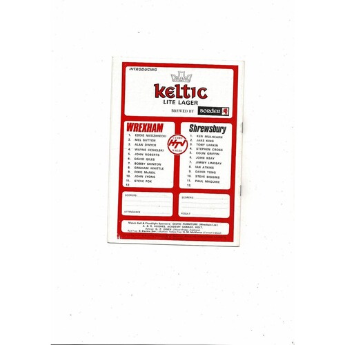 1979 Wrexham v Shrewsbury Town Welsh Cup Final Football Programme