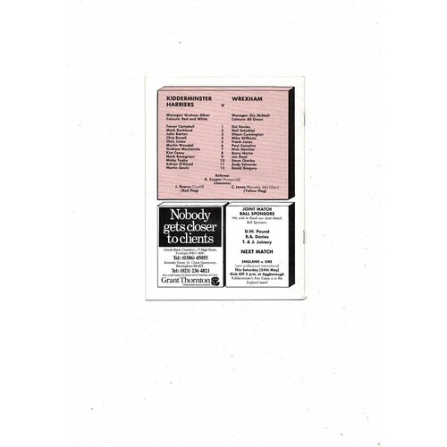 1986 Kidderminster v Wrexham Welsh Cup Final Replay Football Programme