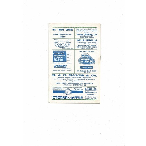 1966/67 Chester v Wrexham Welsh Cup Semi Final Football Programme