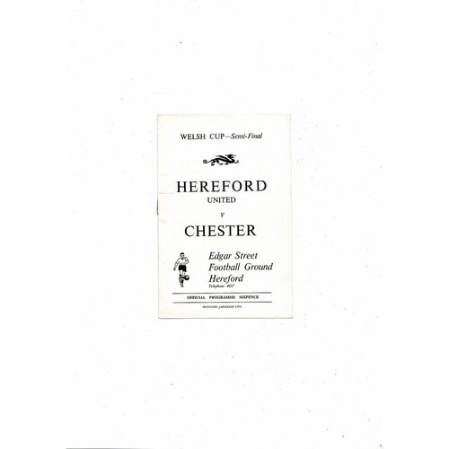 1969/70 Hereford United v Chester Welsh Cup Semi Final Football Programme