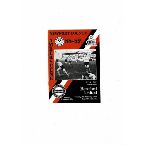 1988/89 Newport County v Hereford United Welsh Cup Football Programme