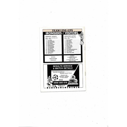 1988/89 Newport County v Hereford United Welsh Cup Football Programme