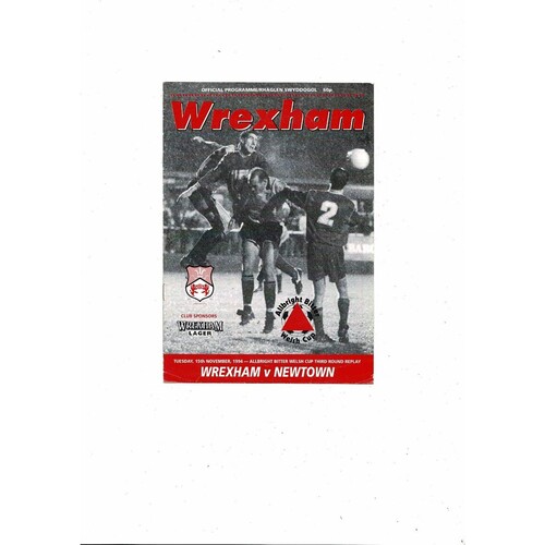 1994/95 Wrexham v Newtown Welsh Cup Replay Football Programme
