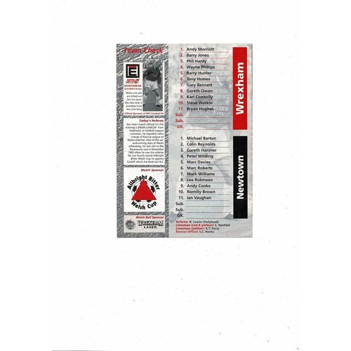 1994/95 Wrexham v Newtown Welsh Cup Replay Football Programme