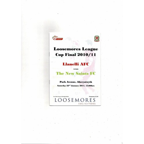 2011 Llanelli v New Saints Welsh League Cup Final Football Programme
