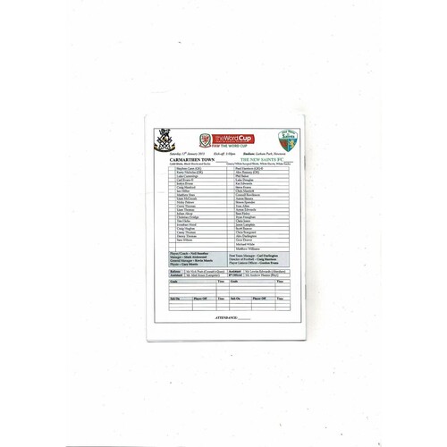 2013 Carmarthen Town v New Saints Welsh League Cup Final Football Programme