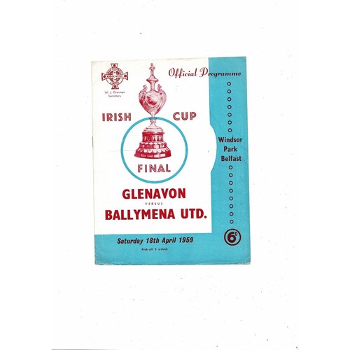 1959 Glenavon v Ballymena United Irish Cup Final Football Programme