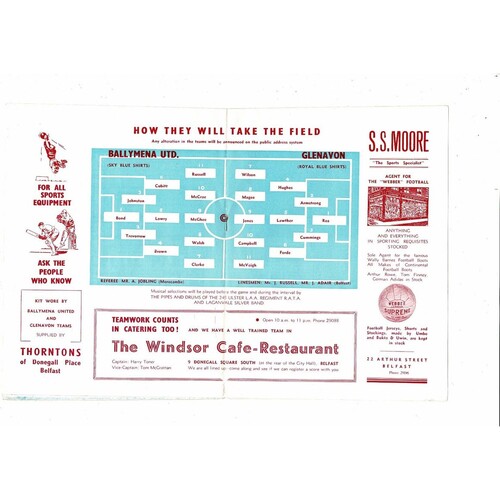 1959 Glenavon v Ballymena United Irish Cup Final Football Programme