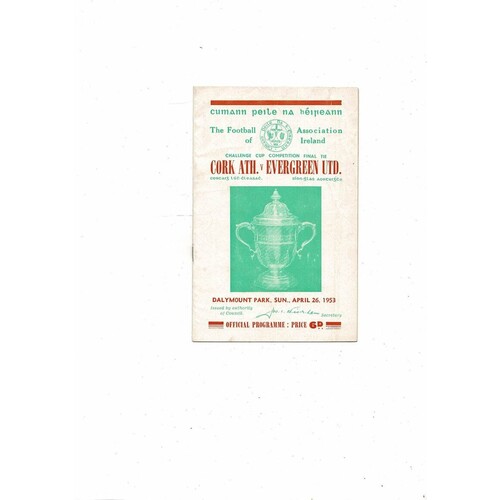 1953 Cork Athletic v Evergreen United FAI Cup Final Football Programme