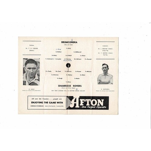 1957 Drumcondra v Shamrock Rovers FAI Cup Final Football Programme