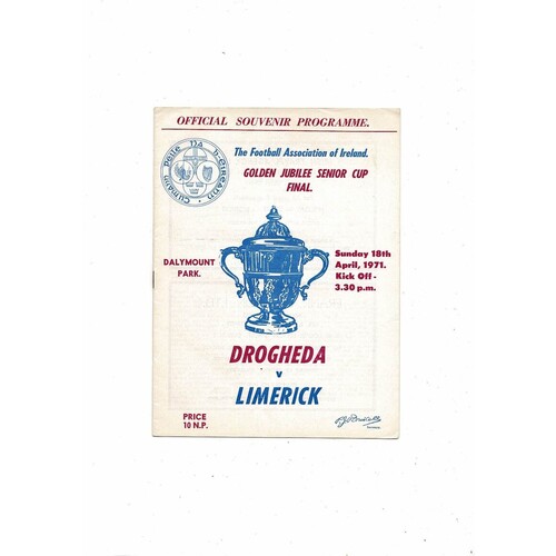1971 Drogheda v Limerick FAI Cup Final Football Programme