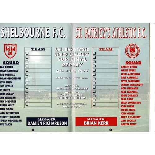1996 St Patrick's Athletic v Shelbourne FAI Cup Final Replay Programme