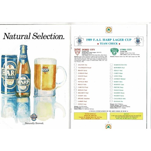 1989 Cork City v Derry City FAI Cup Final Football Programme