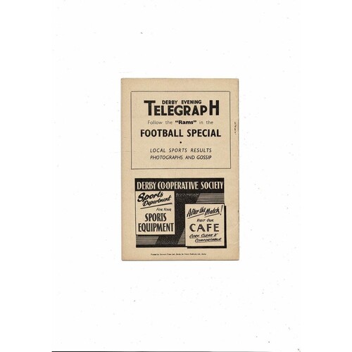 1958/59 Derby County v Cardiff City Football Programme