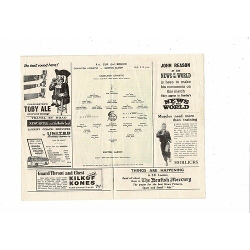 Charlton Athletic v Burton Albion FA Cup Football Programme 1955/56