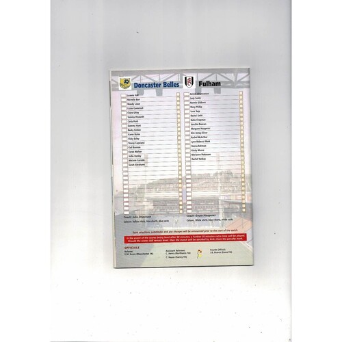 2002 Doncaster Belles v Fulham Women's FA Cup FInal Football Programme