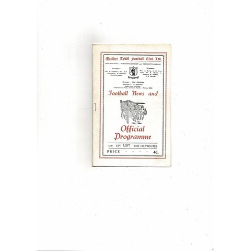 1963/64 Merthyr Tydfil v Worcester City Football Programme