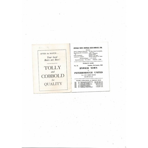 Ipswich Town v Peterborough United FA Cup Football Programme 1959/60