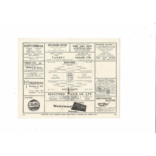 1953/54 Brentford v Notts County Football Programme