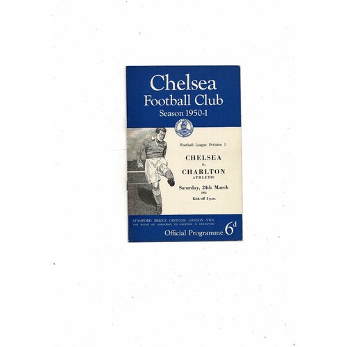 1950/51 Chelsea v Charlton Athletic Football Programme