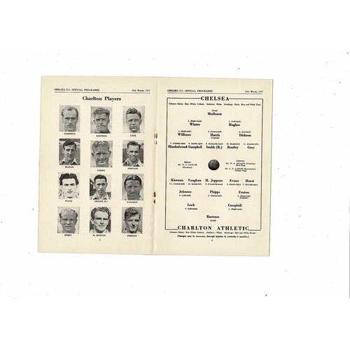 1950/51 Chelsea v Charlton Athletic Football Programme