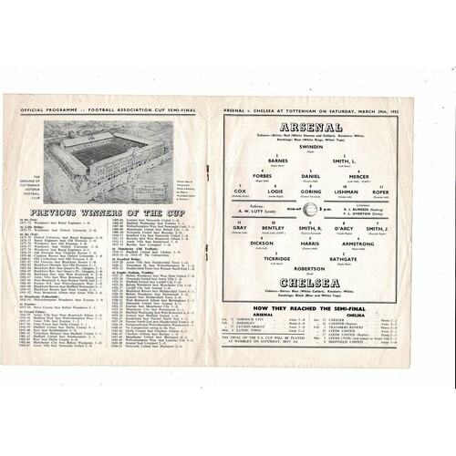 1952 Arsenal v Chelsea FA Cup Semi Final Football Programme