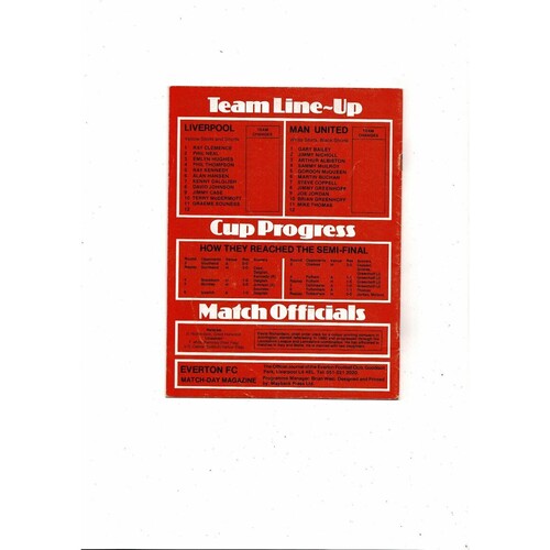 1979 Liverpool v Manchester United FA Cup Semi Final Replay Football Programme @ Everton