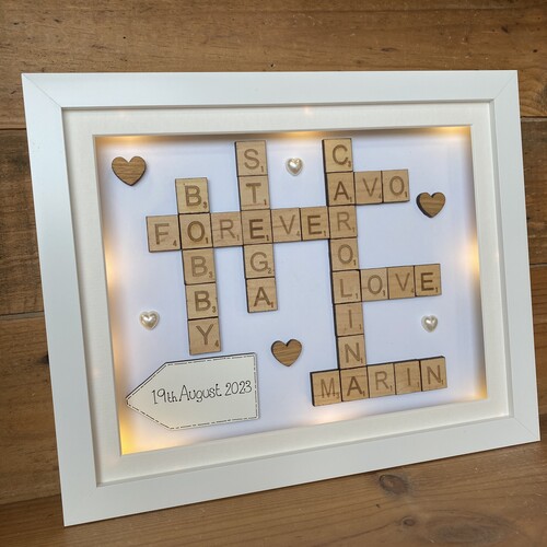 Customised Scrabble Family Name Box Frame with optional LED Lights | Personalised  Anniversary Gift Copy
