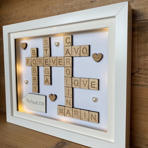 Customised Scrabble Family Name Box Frame with optional LED Lights | Personalised  Anniversary Gift Copy