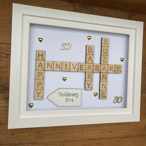 Customised Scrabble Family Name Box Frame with optional LED Lights | Personalised  Anniversary Gift Copy