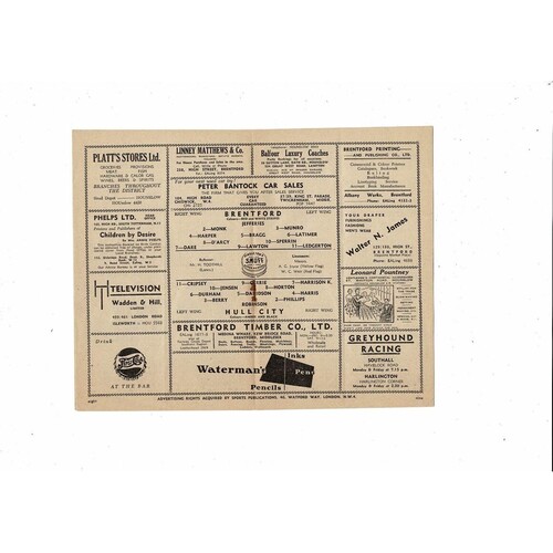 1952/53 Brentford v Hull City Football Programme
