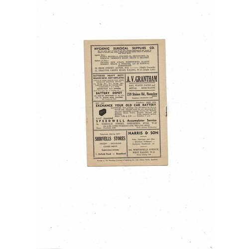 1952/53 Brentford v Hull City Football Programme