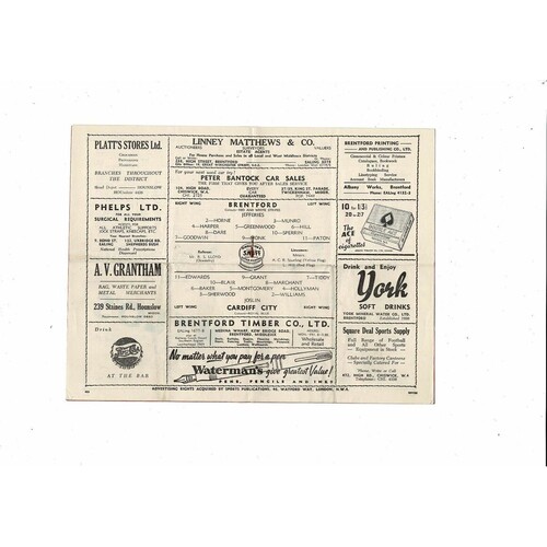 1950/51 Brentford v Cardiff City Football Programme