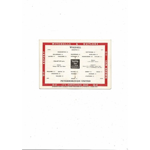 Walsall v Peterborough United FA Cup Football Programme 1959/60