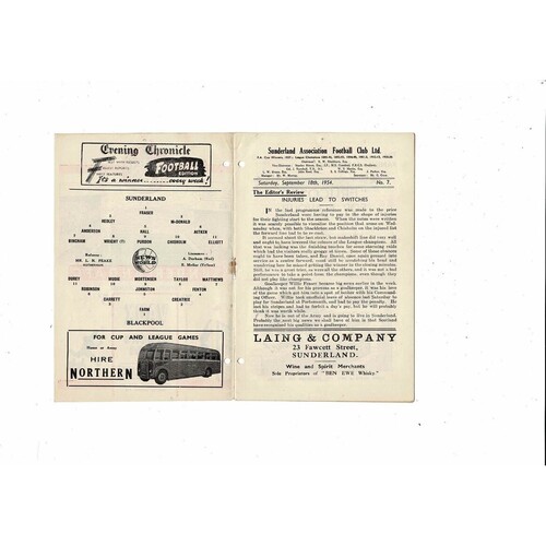 1954/55 Sunderland v Blackpool Football Programme