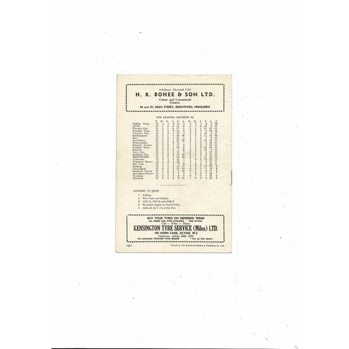 1959/60 Brentford v Colchester United Football Programme