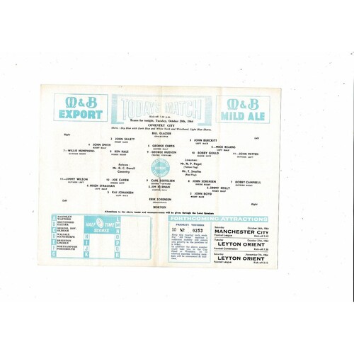 Coventry City v Morton Friendly Football Programme 1964/65