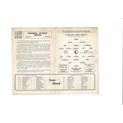 Manchester United v Sheffield Wednesday Central League Programme 1962/63