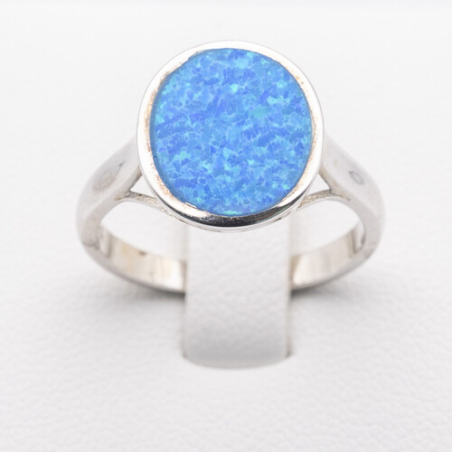 Bezel set blue opalite stone on 925 sterling silver ring