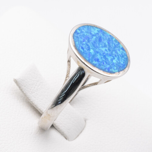 Bezel set blue opalite stone on 925 sterling silver ring