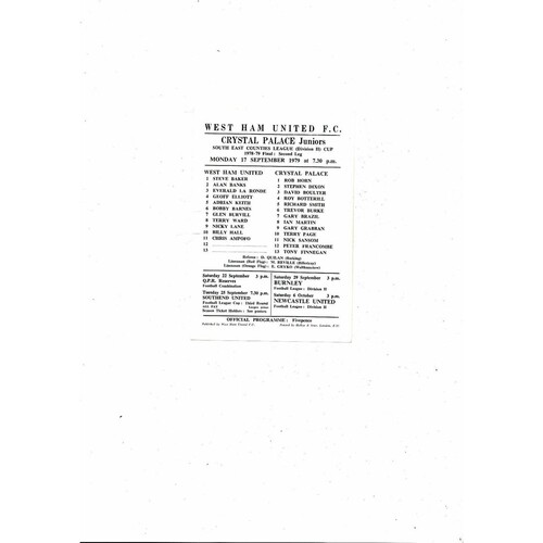 West Ham United v Crystal Palace SEC League Cup Final Football Programme 1979/80