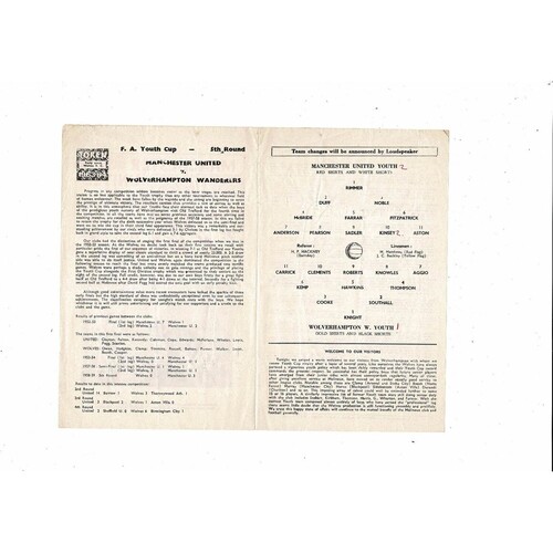 Manchester United v Wolves FA Youth Cup Football Programme 1963/64