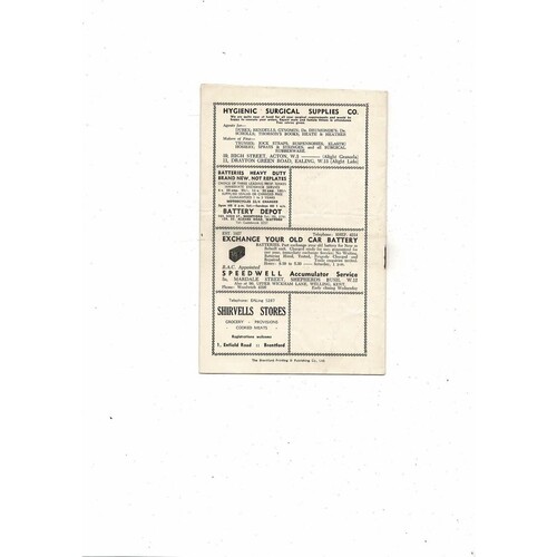 1953/54 Brentford v Blackburn Rovers Football Programme