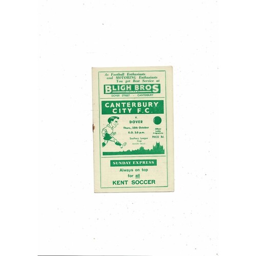 1962/63 Canterbury City v Dover Southern League Cup Football Programme