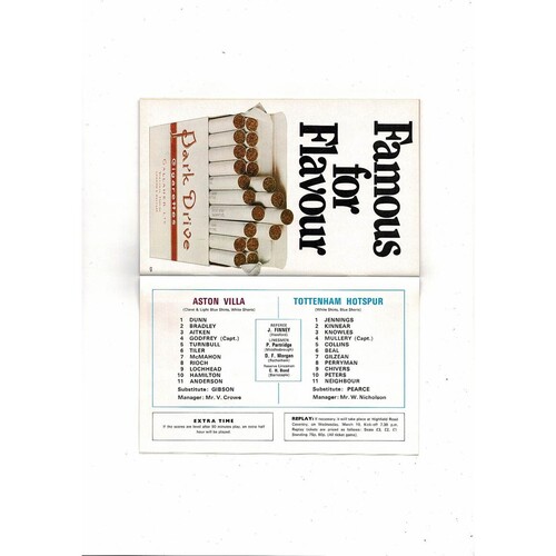 1971 Aston Villa v Tottenham Hotspur League Cup Final Football Programme + Review