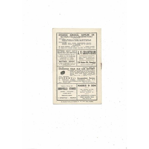 1952/53 Brentford v Luton Town Football Programme