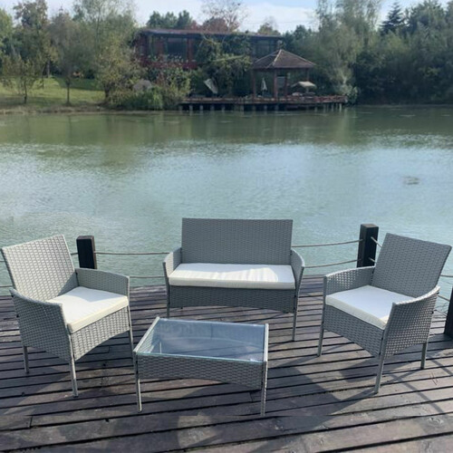 4pcs Rattan Outdoor Garden Furniture Sofa Set Table & Chairs (Roger Grey)